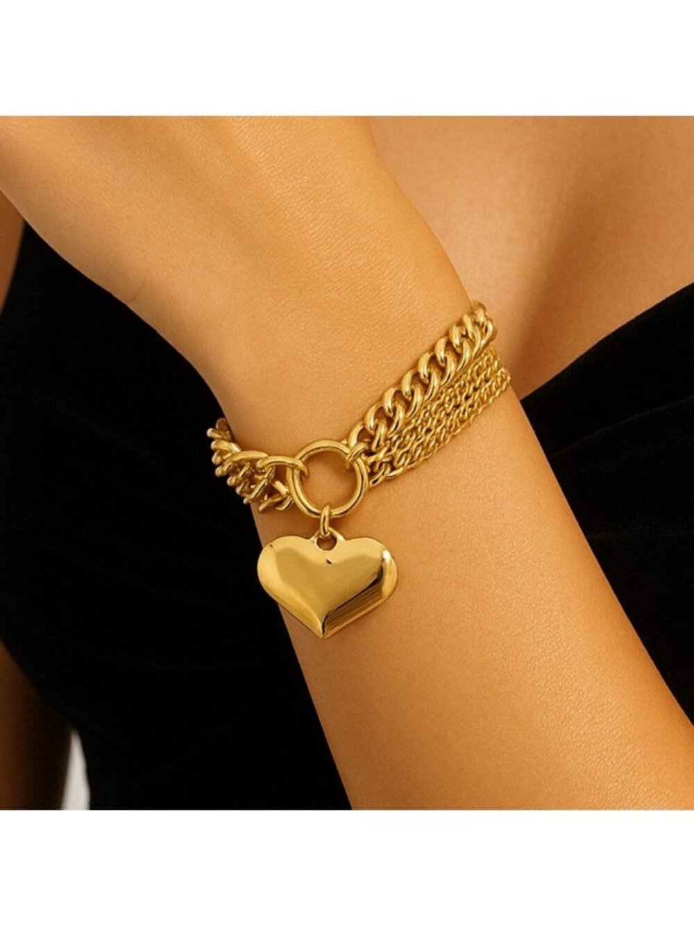 18K Gold color Heart Charm Bracelet – Romantic Chain Link Adjustable Jewelry